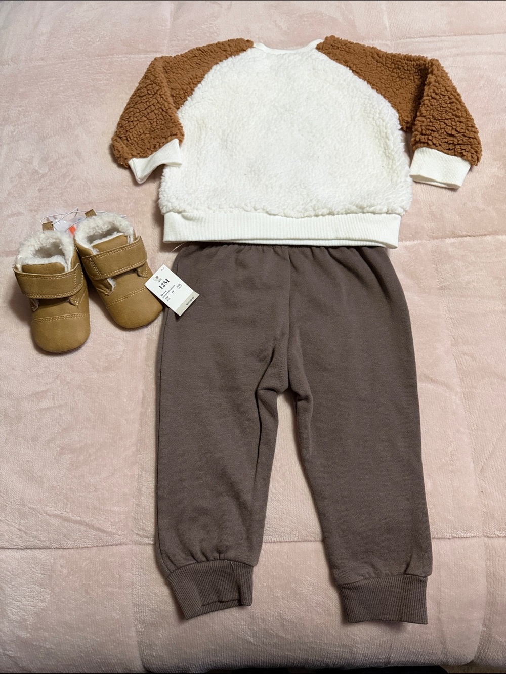 Disney Mickey Sherpa Top & Plaid Jogger Set and Carter’s soft sole boots. - Picture 7 of 7